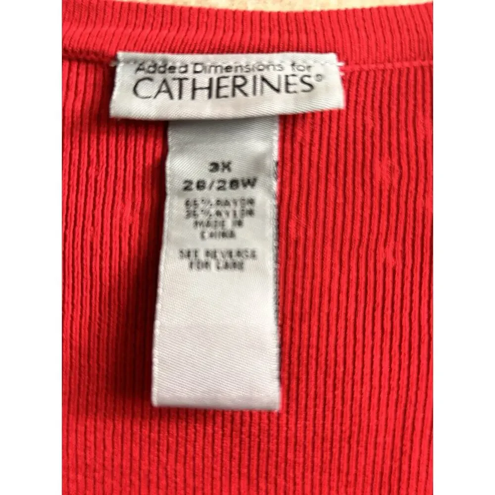 Catherines Red Cardigan Sweater Sz 3X (26W/28W) Open Front Gold Studs Ribbed Top